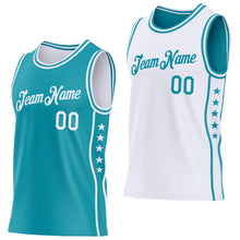 Charger l'image dans la galerie, Custom Reversible Teal White Double Side Star Sublimation Basketball Suit Jersey
