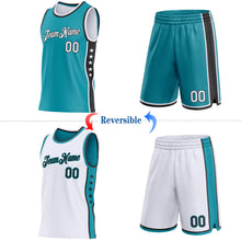 Загрузить изображение в средство просмотра галереи, Custom Reversible Teal White-Black Double Side Star Sublimation Basketball Suit Jersey
