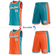 Laden Sie das Bild in den Galerie-Viewer, Custom Reversible Teal White-Orange Double Side Star Sublimation Basketball Suit Jersey