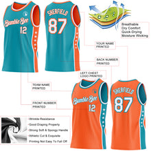 Laden Sie das Bild in den Galerie-Viewer, Custom Reversible Teal White-Orange Double Side Star Sublimation Basketball Suit Jersey