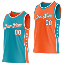 Laden Sie das Bild in den Galerie-Viewer, Custom Reversible Teal White-Orange Double Side Star Sublimation Basketball Suit Jersey