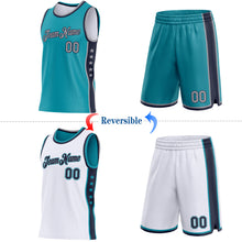 Load image into Gallery viewer, Custom Reversible Teal Gray-Navy Double Side Star Sublimation Basketball Suit Jersey