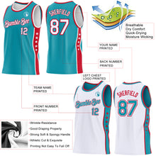 Charger l'image dans la galerie, Custom Reversible Teal White-Red Double Side Star Sublimation Basketball Suit Jersey