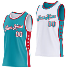Charger l'image dans la galerie, Custom Reversible Teal White-Red Double Side Star Sublimation Basketball Suit Jersey
