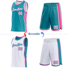 Laden Sie das Bild in den Galerie-Viewer, Custom Reversible Teal White-Pink Double Side Star Sublimation Basketball Suit Jersey
