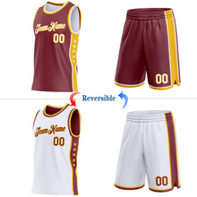 Laden Sie das Bild in den Galerie-Viewer, Custom Reversible Burgundy White-Gold Double Side Star Sublimation Basketball Suit Jersey