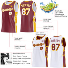 Laden Sie das Bild in den Galerie-Viewer, Custom Reversible Burgundy White-Gold Double Side Star Sublimation Basketball Suit Jersey