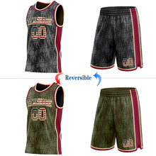 Load image into Gallery viewer, Custom Black(Olive) Vintage USA Flag Cream-Maroon Side Panel Stripe Sun Flame Reversible Double Side Sublimation Basketball Set Jersey