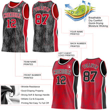 Laden Sie das Bild in den Galerie-Viewer, Custom Black Red-White Side Panel Stripe Sun Flame Reversible Double Side Sublimation Basketball Set Jersey