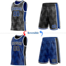 Load image into Gallery viewer, Custom Black Royal-White Side Panel Stripe Sun Flame Reversible Double Side Sublimation Basketball Set Jersey
