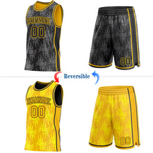 Charger l'image dans la galerie, Custom Black-Gold Side Panel Stripe Sun Flame Reversible Double Side Sublimation Basketball Set Jersey