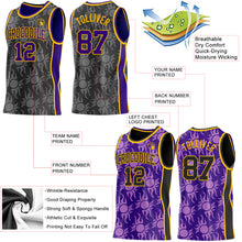 Load image into Gallery viewer, Custom Black Purple-Gold Side Panel Stripe Sun Flame Reversible Double Side Sublimation Basketball Set Jersey