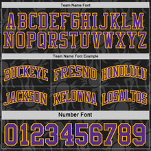 Load image into Gallery viewer, Custom Black Purple-Gold Side Panel Stripe Sun Flame Reversible Double Side Sublimation Basketball Set Jersey