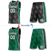 Laden Sie das Bild in den Galerie-Viewer, Custom Black White-Kelly Green Side Panel Stripe Sun Flame Reversible Double Side Sublimation Basketball Set Jersey