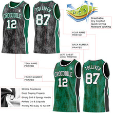 Laden Sie das Bild in den Galerie-Viewer, Custom Black White-Kelly Green Side Panel Stripe Sun Flame Reversible Double Side Sublimation Basketball Set Jersey