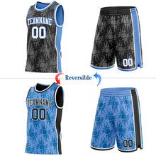 Charger l'image dans la galerie, Custom Black White-Light Blue Side Panel Stripe Sun Flame Reversible Double Side Sublimation Basketball Set Jersey