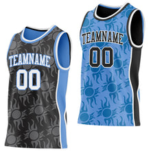 Charger l'image dans la galerie, Custom Black White-Light Blue Side Panel Stripe Sun Flame Reversible Double Side Sublimation Basketball Set Jersey