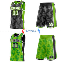 Laden Sie das Bild in den Galerie-Viewer, Custom Black White-Neon Green Side Panel Stripe Sun Flame Reversible Double Side Sublimation Basketball Set Jersey