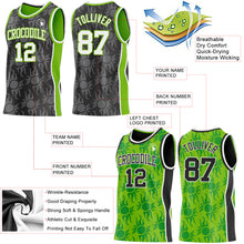 Laden Sie das Bild in den Galerie-Viewer, Custom Black White-Neon Green Side Panel Stripe Sun Flame Reversible Double Side Sublimation Basketball Set Jersey