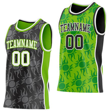 Laden Sie das Bild in den Galerie-Viewer, Custom Black White-Neon Green Side Panel Stripe Sun Flame Reversible Double Side Sublimation Basketball Set Jersey