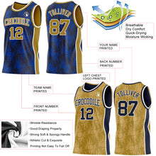 Load image into Gallery viewer, Custom Navy Old Gold-White Side Panel Stripe Sun Flame Reversible Double Side Sublimation Basketball Set Jersey