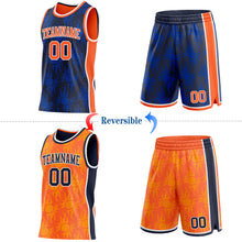 Charger l'image dans la galerie, Custom Navy Orange-White Side Panel Stripe Sun Flame Reversible Double Side Sublimation Basketball Set Jersey