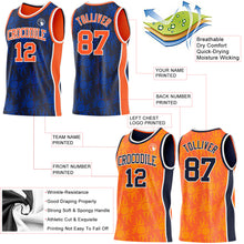 Charger l'image dans la galerie, Custom Navy Orange-White Side Panel Stripe Sun Flame Reversible Double Side Sublimation Basketball Set Jersey