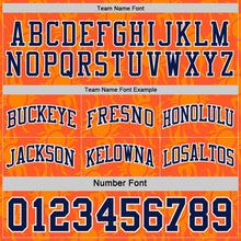 Charger l'image dans la galerie, Custom Navy Orange-White Side Panel Stripe Sun Flame Reversible Double Side Sublimation Basketball Set Jersey