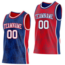 Charger l'image dans la galerie, Custom Royal White-Red Side Panel Stripe Sun Flame Reversible Double Side Sublimation Basketball Set Jersey
