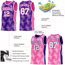 Laden Sie das Bild in den Galerie-Viewer, Custom Purple White-Pink Side Panel Stripe Sun Flame Reversible Double Side Sublimation Basketball Set Jersey