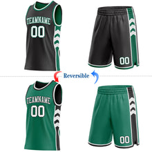Laden Sie das Bild in den Galerie-Viewer, Custom Black White-Kelly Green Side Panel Geometric Chevron Reversible Double Side Sublimation Basketball Set Jersey