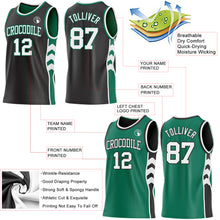 Laden Sie das Bild in den Galerie-Viewer, Custom Black White-Kelly Green Side Panel Geometric Chevron Reversible Double Side Sublimation Basketball Set Jersey