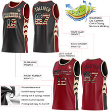 Load image into Gallery viewer, Custom Black Vintage USA Flag Cream-Maroon Side Panel Geometric Chevron Reversible Double Side Sublimation Basketball Set Jersey