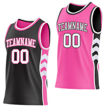 Laden Sie das Bild in den Galerie-Viewer, Custom Black White-Pink Side Panel Geometric Chevron Reversible Double Side Sublimation Basketball Set Jersey