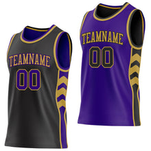 Load image into Gallery viewer, Custom Black Purple-Old Gold Side Panel Geometric Chevron Reversible Double Side Sublimation Basketball Set Jersey