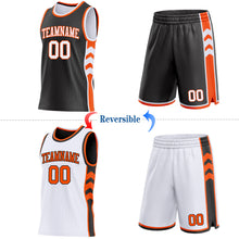 Laden Sie das Bild in den Galerie-Viewer, Custom Black White-Orange Side Panel Geometric Chevron Reversible Double Side Sublimation Basketball Set Jersey
