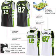 Laden Sie das Bild in den Galerie-Viewer, Custom Black White-Neon Green Side Panel Geometric Chevron Reversible Double Side Sublimation Basketball Set Jersey
