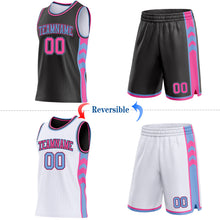 Laden Sie das Bild in den Galerie-Viewer, Custom Black Pink-Light Blue Side Panel Geometric Chevron Reversible Double Side Sublimation Basketball Set Jersey