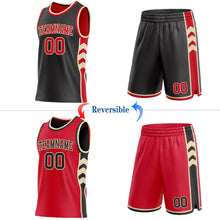 Charger l'image dans la galerie, Custom Black Red-Cream Side Panel Geometric Chevron Reversible Double Side Sublimation Basketball Set Jersey