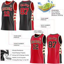 Charger l'image dans la galerie, Custom Black Red-Cream Side Panel Geometric Chevron Reversible Double Side Sublimation Basketball Set Jersey