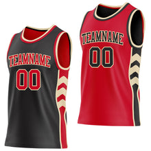 Charger l'image dans la galerie, Custom Black Red-Cream Side Panel Geometric Chevron Reversible Double Side Sublimation Basketball Set Jersey