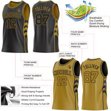Charger l'image dans la galerie, Custom Black-Old Gold Side Panel Geometric Chevron Reversible Double Side Sublimation Basketball Set Jersey