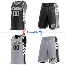 Laden Sie das Bild in den Galerie-Viewer, Custom Black Gray-White Side Panel Geometric Chevron Reversible Double Side Sublimation Basketball Set Jersey