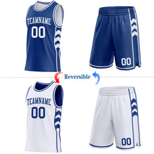 Laden Sie das Bild in den Galerie-Viewer, Custom Royal-White Side Panel Geometric Chevron Reversible Double Side Sublimation Basketball Set Jersey
