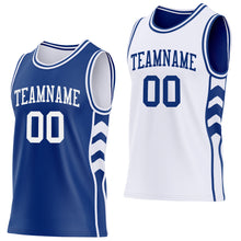 Laden Sie das Bild in den Galerie-Viewer, Custom Royal-White Side Panel Geometric Chevron Reversible Double Side Sublimation Basketball Set Jersey