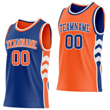 Загрузить изображение в средство просмотра галереи, Custom Royal Orange-White Side Panel Geometric Chevron Reversible Double Side Sublimation Basketball Set Jersey