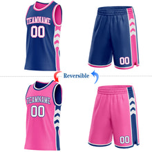Charger l'image dans la galerie, Custom Royal White-Pink Side Panel Geometric Chevron Reversible Double Side Sublimation Basketball Set Jersey