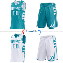 Загрузить изображение в средство просмотра галереи, Custom Teal-White Side Panel Geometric Chevron Reversible Double Side Sublimation Basketball Set Jersey
