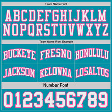 Laden Sie das Bild in den Galerie-Viewer, Custom Teal White-Pink Side Panel Geometric Chevron Reversible Double Side Sublimation Basketball Set Jersey
