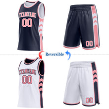 Laden Sie das Bild in den Galerie-Viewer, Custom Navy Medium Pink-White Side Panel Geometric Chevron Reversible Double Side Sublimation Basketball Set Jersey